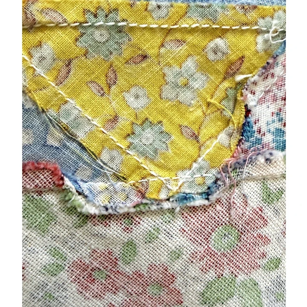 Vtg Antique Lap Wall Flower Basket Quilt Top Exc Cotton Prints, Feedsack 39